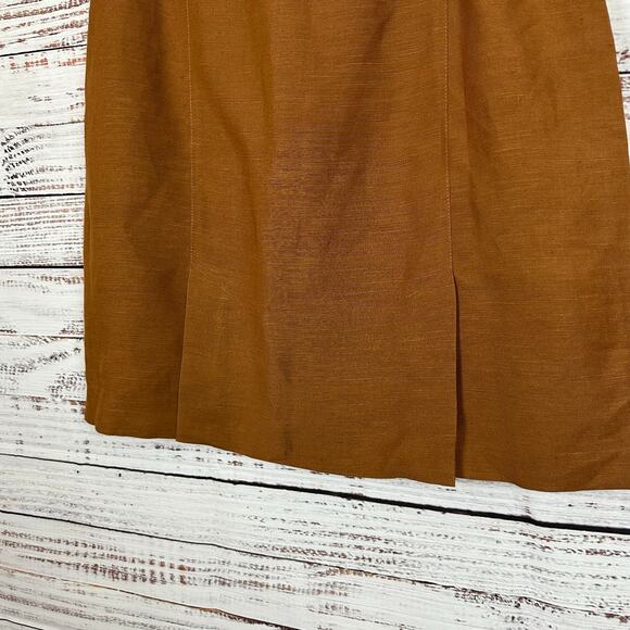 Women VTG Giorgio Sant Angelo Brown Linen Blend Office Pencil Skirt Slit Size 12 - Picture 2 of 5